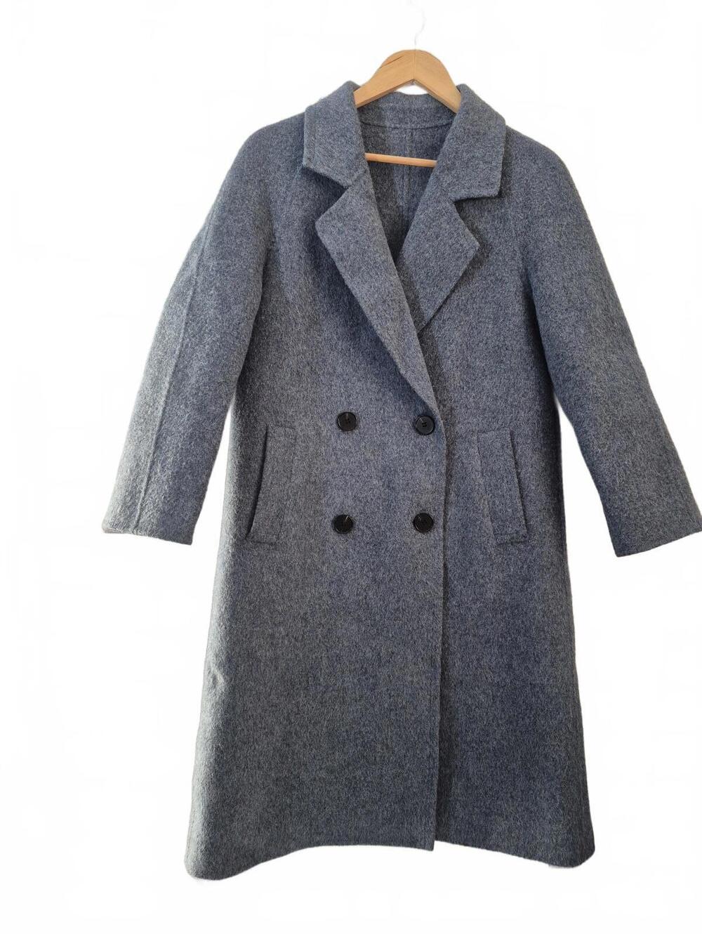 Girdear Ladies Blue Gray Wool Blend 3/4 Length Double Breasted Coat Size 2